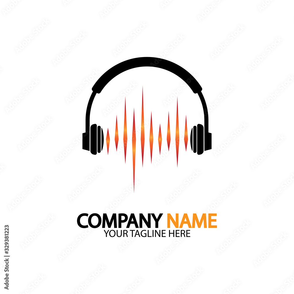 Headphone icon. Headphones with sound wave icon isolated, minimal design. Vector illustration Headphone icon. Headphones with sound wave icon isolated, minimal design. Vector illustration
