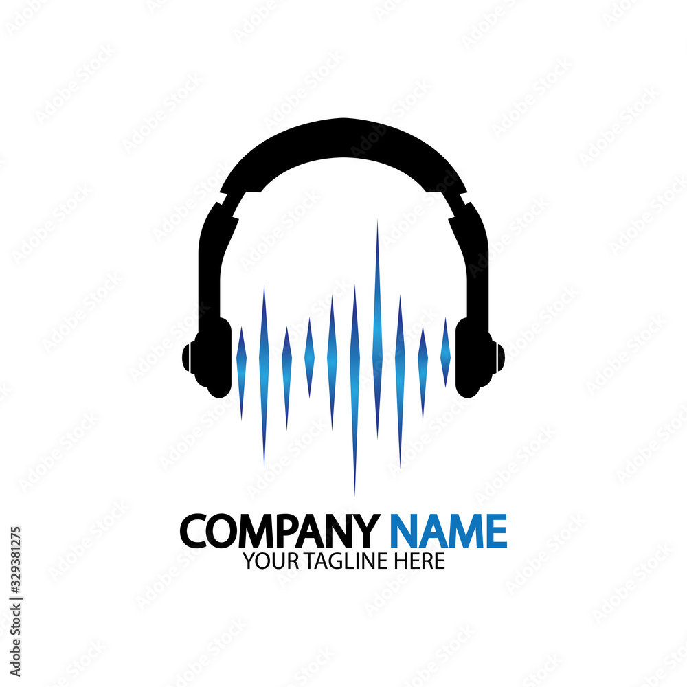 Headphone icon. Headphones with sound wave icon isolated, minimal design. Vector illustration Headphone icon. Headphones with sound wave icon isolated, minimal design. Vector illustration