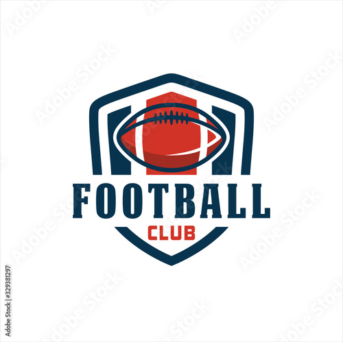 American football logo design. Rugby emblem championship template, club, tournament, isolated on white background, emblem, designs with ball. Sport badge vector illustration