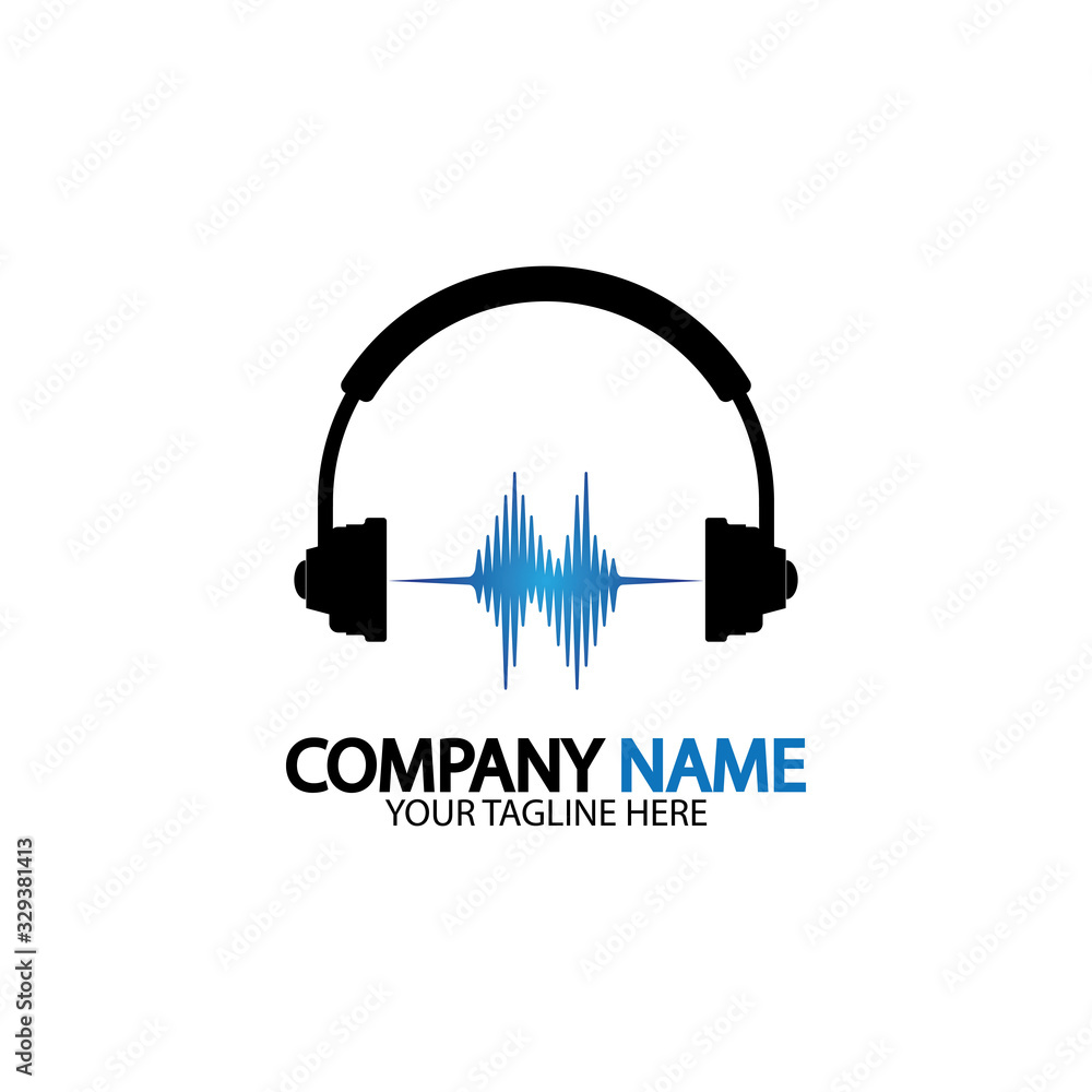 Headphone icon. Headphones with sound wave icon isolated, minimal design. Vector illustration Headphone icon. Headphones with sound wave icon isolated, minimal design. Vector illustration