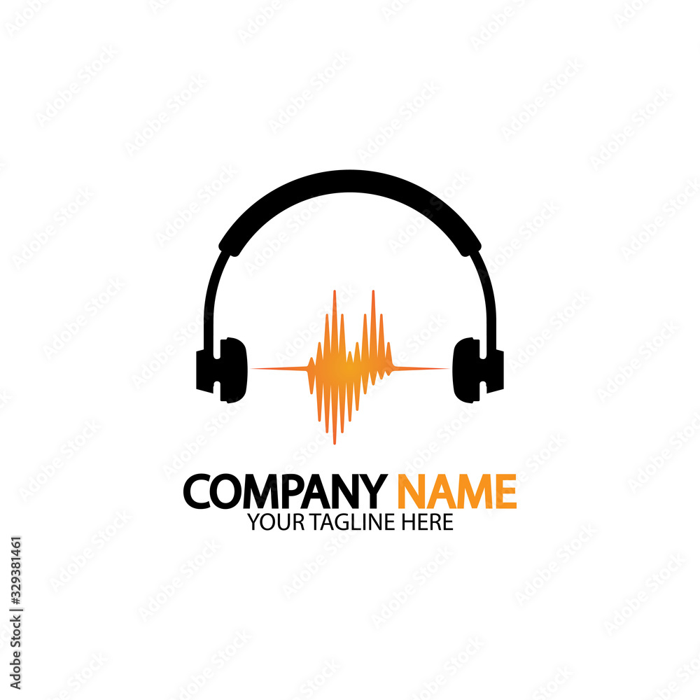 Headphone icon. Headphones with sound wave icon isolated, minimal design. Vector illustration Headphone icon. Headphones with sound wave icon isolated, minimal design. Vector illustration