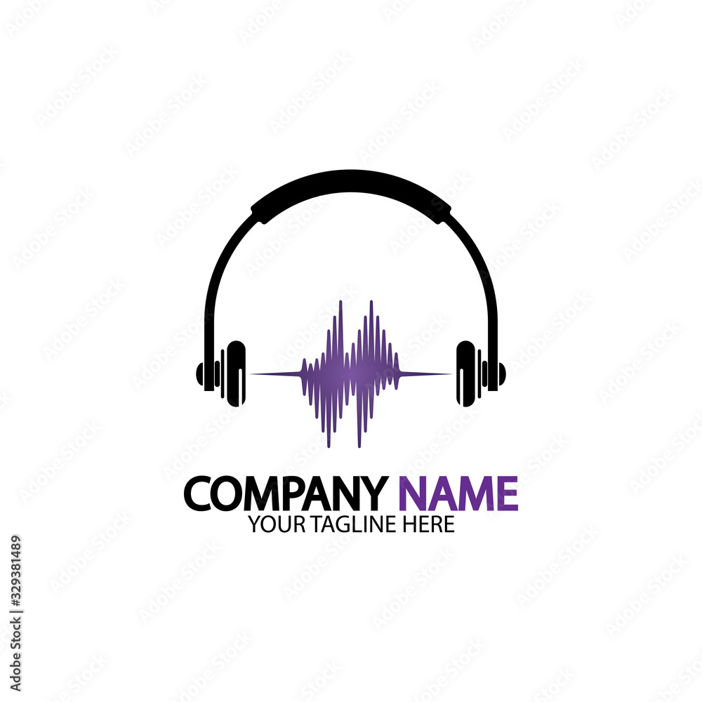 Headphone icon. Headphones with sound wave icon isolated, minimal design. Vector illustration Headphone icon. Headphones with sound wave icon isolated, minimal design. Vector illustration