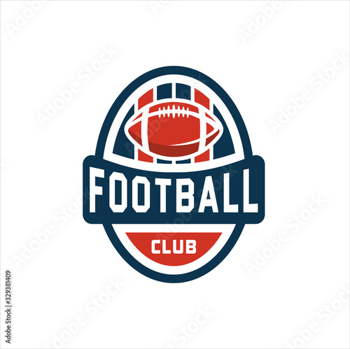 American football logo design. Rugby emblem championship template, club, tournament, isolated on white background, emblem, designs with ball. Sport badge vector illustration