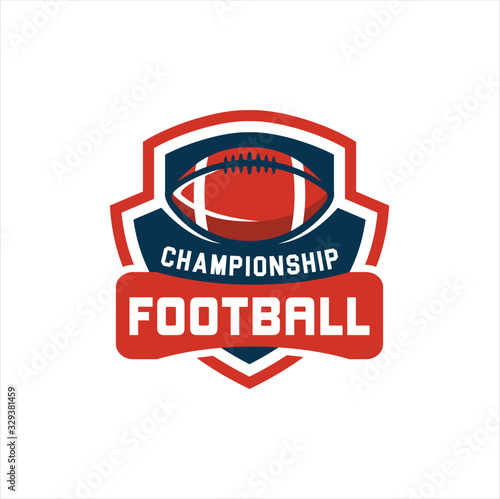 American football logo design. Rugby emblem championship template, club, tournament, isolated on white background, emblem, designs with ball. Sport badge vector illustration