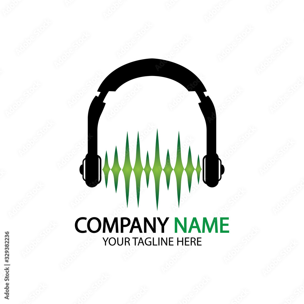 Headphone icon. Headphones with sound wave icon isolated, minimal design. Vector illustration Headphone icon. Headphones with sound wave icon isolated, minimal design. Vector illustration