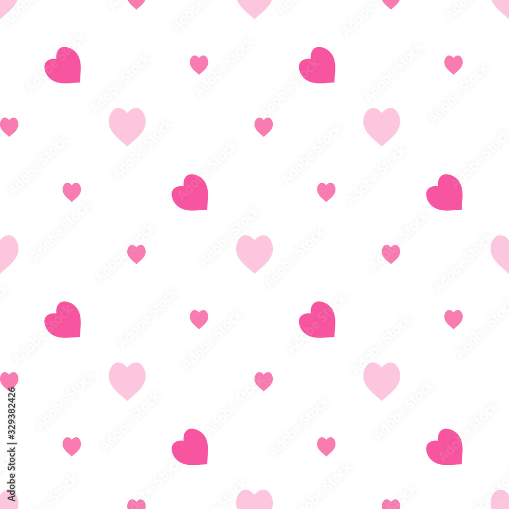 Seamless pattern with cute cold pink hearts on white background. Vector image.