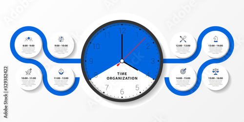 Infographic design template. Time organization with 8 steps