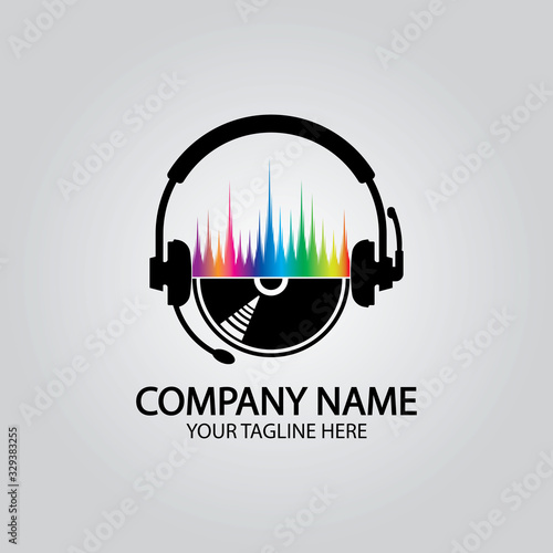 Headphone DJ, Music Studio Recording, Soundwave Logo Design Inspiration