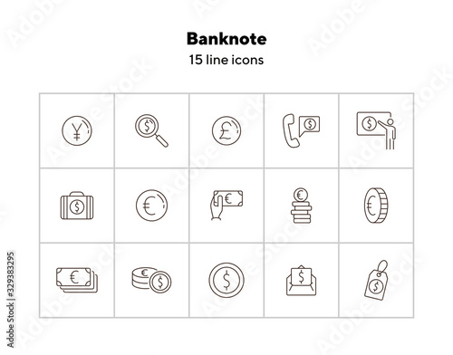 Banknote icon set. Money, currency, banking. Finances concept. Can be used for topics like trade, investment, prosperity