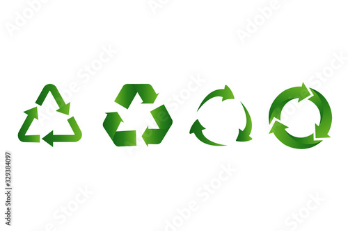 Recycle icon set. Recycling green color. Flat style stock vector.