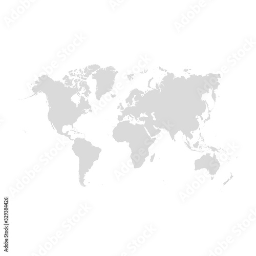 Highly detailed flat gray vector world map isolated on the white background. Template for web site  iconographics.
