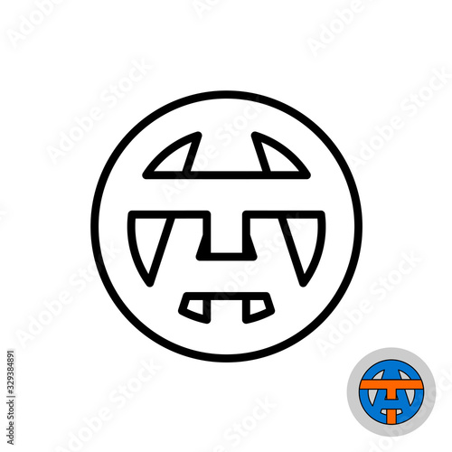 Letters A and T monogram logo. AT or TA initials symbol. Outline style in a round badge. Adjustable stroke width.