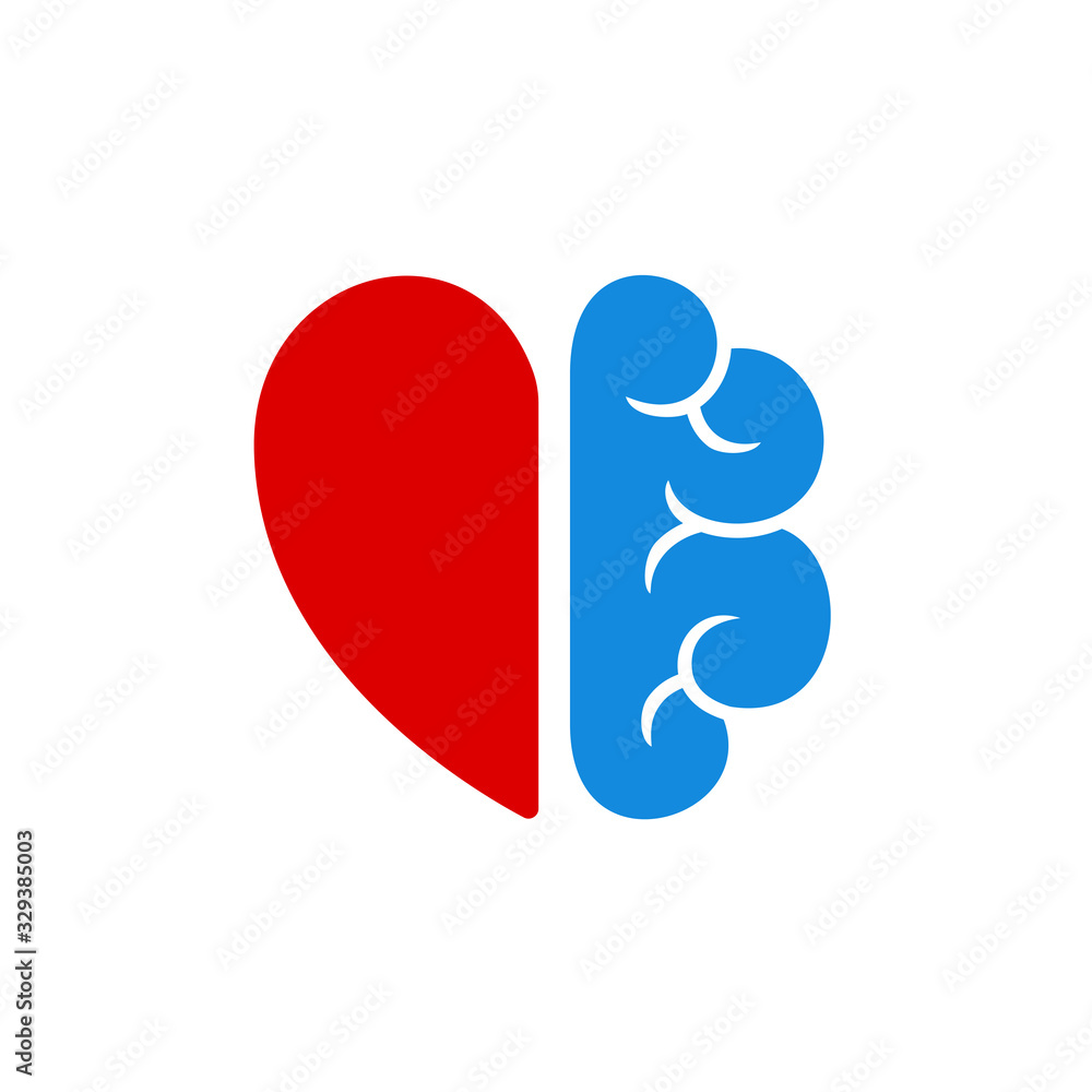 Heart and brain logo. Sense of mind. Feeling and benefit color symbol. Heart and brain logo. Sense of mind. Feeling and benefit color symbol.