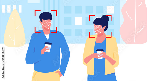 Facial recognition system concept. Face id, cyber biometric identification.