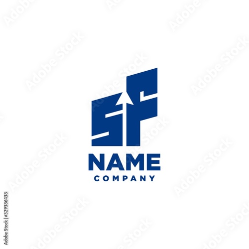 SF monogram logo with a negative space style arrow up design template