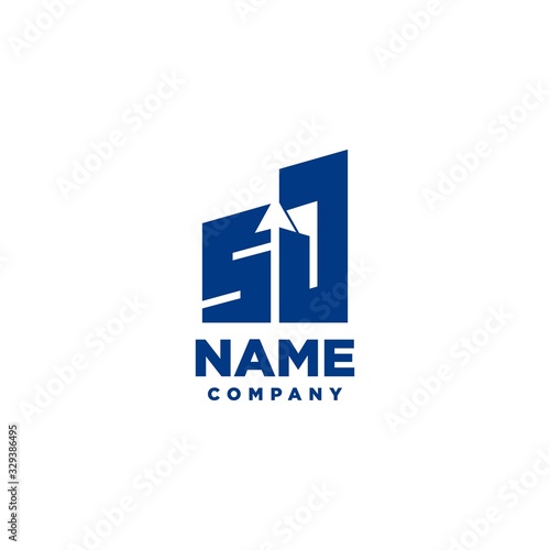 SJ monogram logo with a negative space style arrow up design template