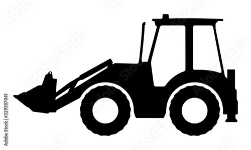 Tractor silhouette on a white background. Vector illustration.