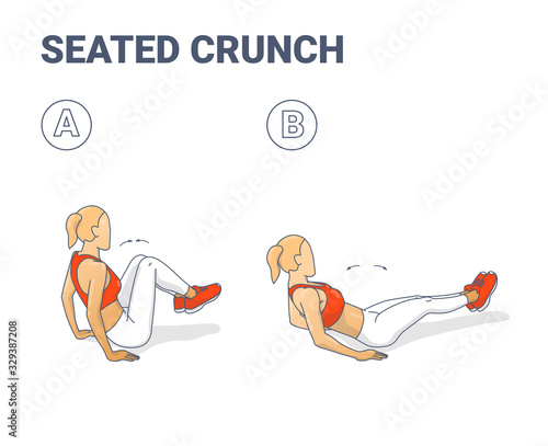 Seated Crunch Exercise - Girl Working at Her Abdominals Colorful Concept.