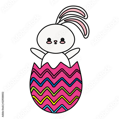 cute rabbit in egg easter isolated icon vector illustration design