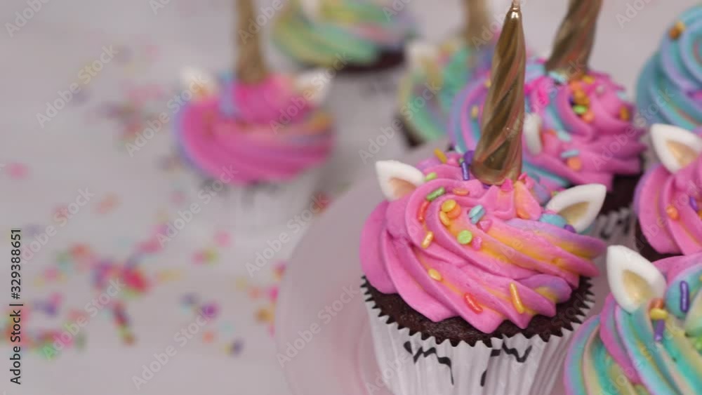 Step by step. Baking unicorn chocolate cupcakes with rainbow color buttercream frosting. Step by step. Baking unicorn chocolate cupcakes with rainbow color buttercream frosting.