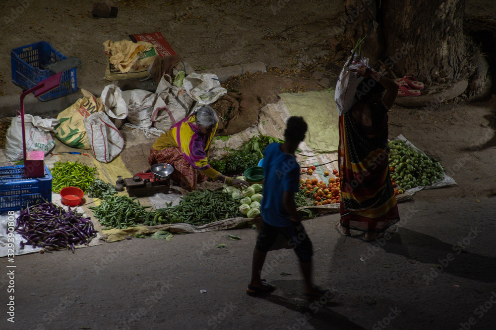 Market stalls selling fruit and vegetables in India Market stalls selling fruit and vegetables in India