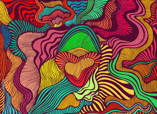 Motley abstract lines art pattern, rainbow multicolor color. Decorative psychedelic stylish card.