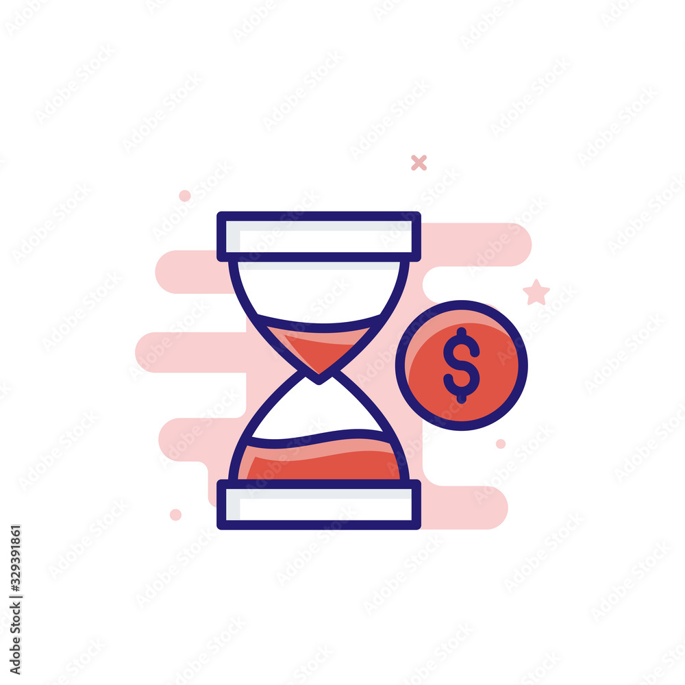 Fototapeta premium Time Is Money Vector illustration Outline Filled With Color Background Icon