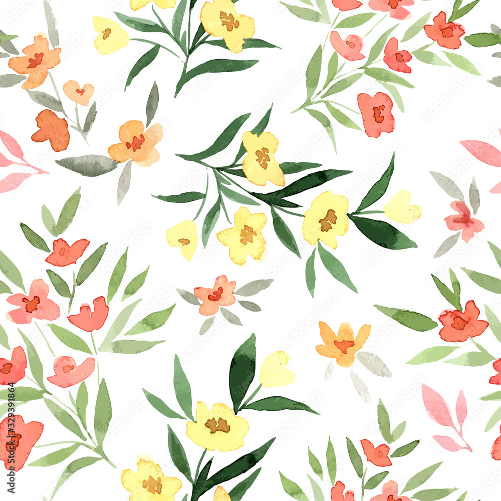 Yellow and red flowers, tiny floral seamless Yellow and red flowers, tiny floral seamless