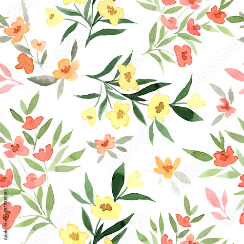 Yellow and red flowers, tiny floral seamless