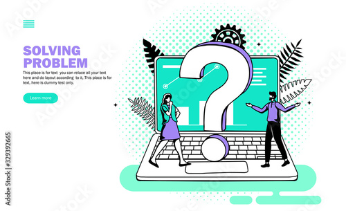 Question mark on computer, Team looking for software solution vector