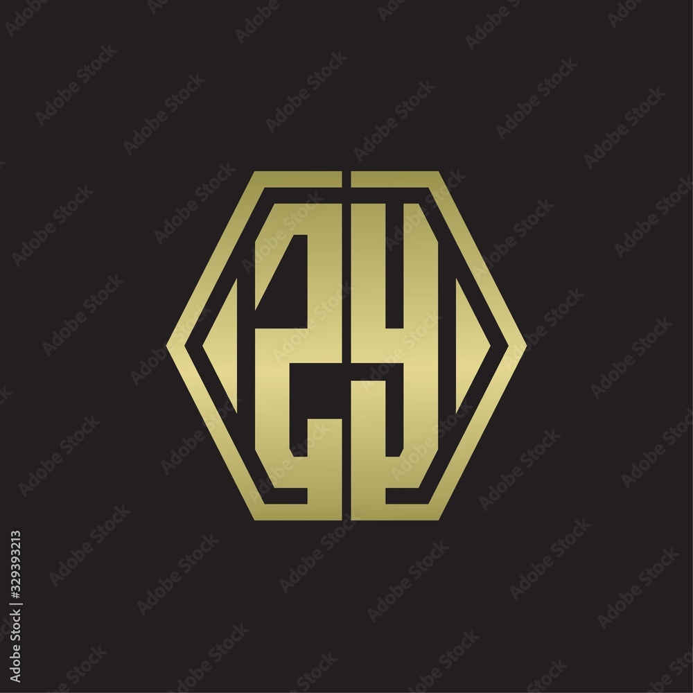 ZY Logo monogram with hexagon line rounded design template with gold colors ZY Logo monogram with hexagon line rounded design template with gold colors