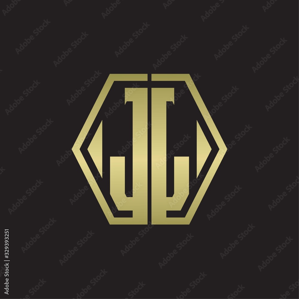 JL Logo monogram with hexagon line rounded design template with gold colors JL Logo monogram with hexagon line rounded design template with gold colors