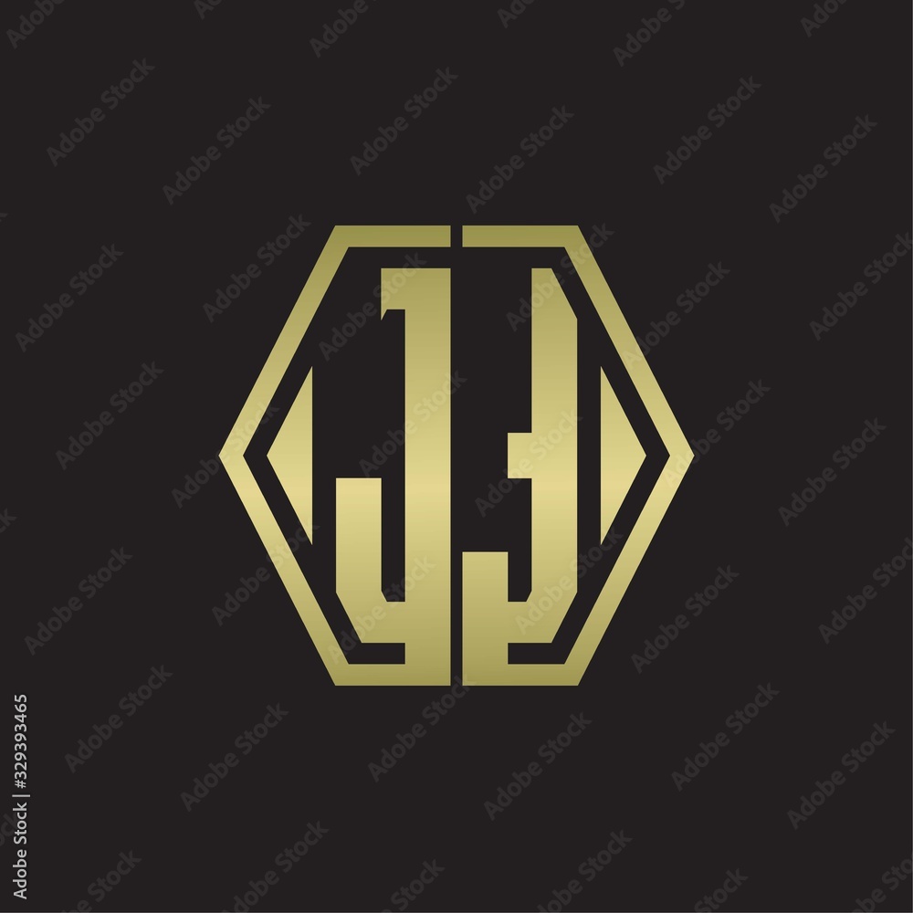 JT Logo monogram with hexagon line rounded design template with gold colors JT Logo monogram with hexagon line rounded design template with gold colors