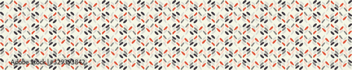 Seamless vector in geometric polygon shape border pattern. Mid century modern woven linen texture style banner background. Vintage 1950's warm color decorative edge. Geo abstract graphic ribbon trim.