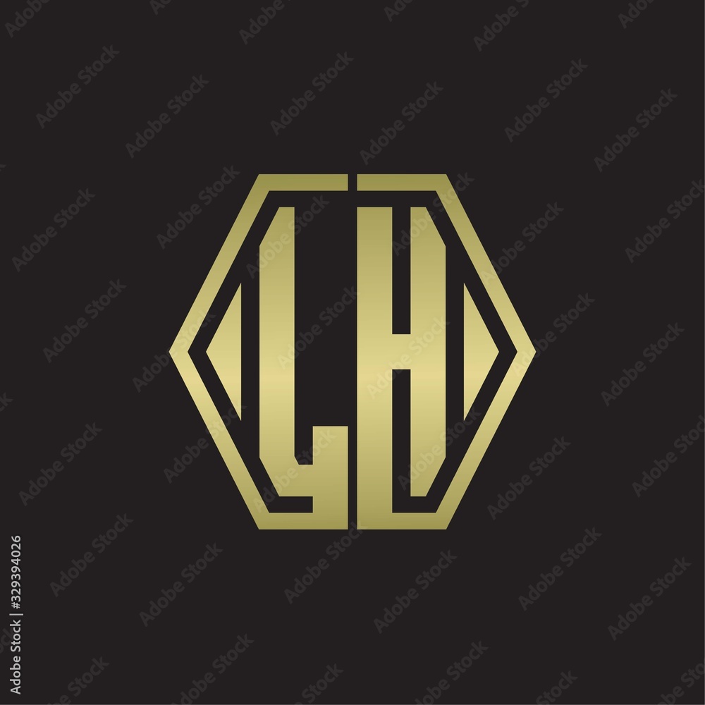 LH Logo monogram with hexagon line rounded design template with gold colors LH Logo monogram with hexagon line rounded design template with gold colors