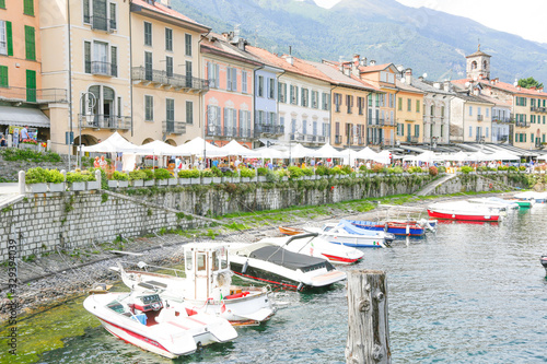 Cannobio city center on the lake, in a sunny day, italy
