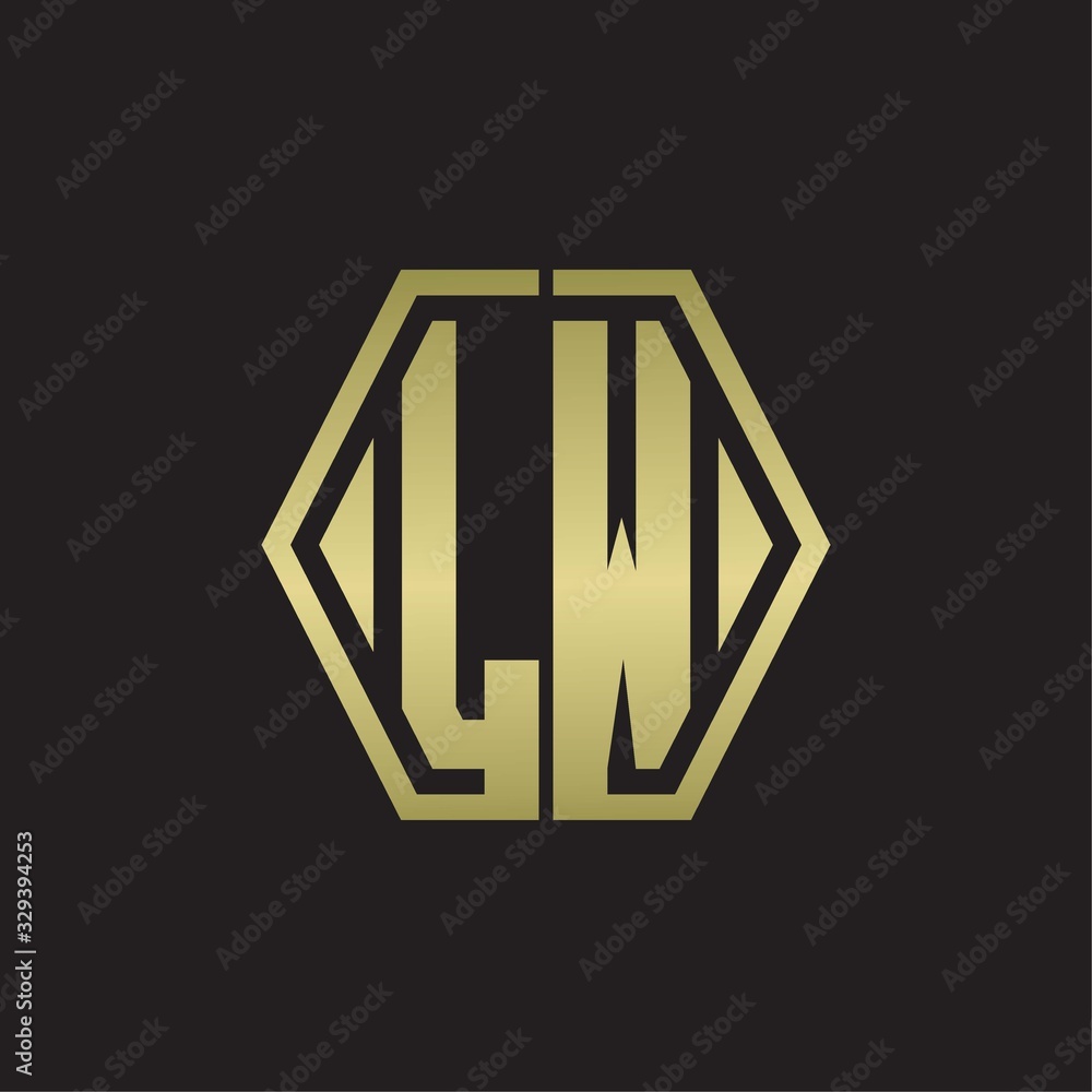 LW Logo monogram with hexagon line rounded design template with gold colors LW Logo monogram with hexagon line rounded design template with gold colors