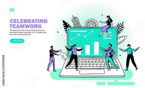 teamwork with the computer and graph, work environment vector