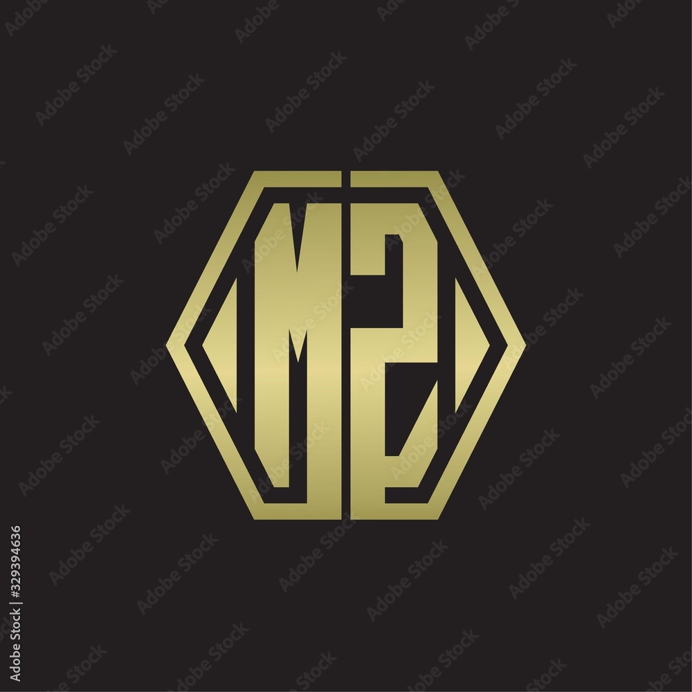 MZ Logo monogram with hexagon line rounded design template with gold colors MZ Logo monogram with hexagon line rounded design template with gold colors