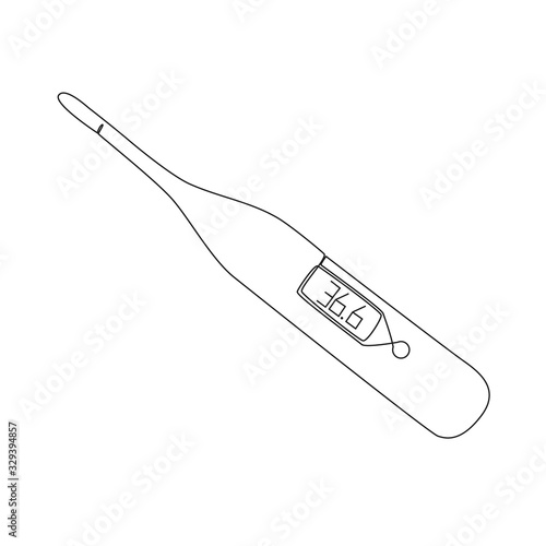 Electronic thermometer line drawing on white isolated background. Vector illustration