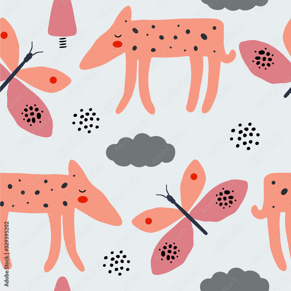 Abstract baby pattern with dog. Animal seamless cartoon illustration. Abstract baby pattern with dog. Animal seamless cartoon illustration.