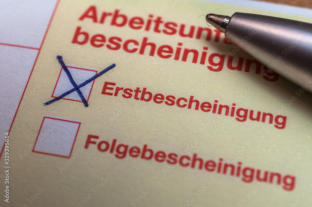 Krankenschein Erstbescheinigung Stock Photo Adobe Stock