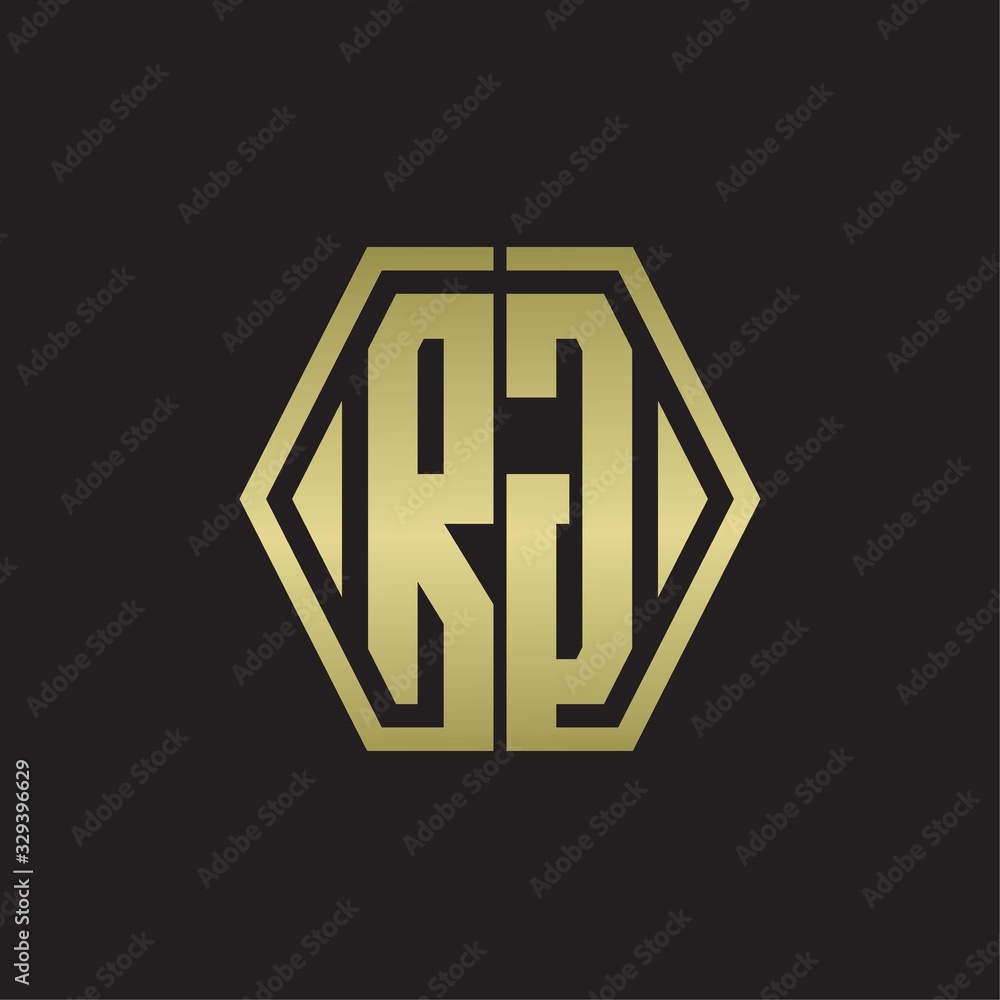 RG Logo monogram with hexagon line rounded design template with gold colors RG Logo monogram with hexagon line rounded design template with gold colors