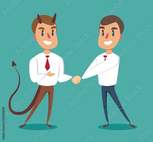 Two businessmen shaking hands to seal an agreement. Vector.