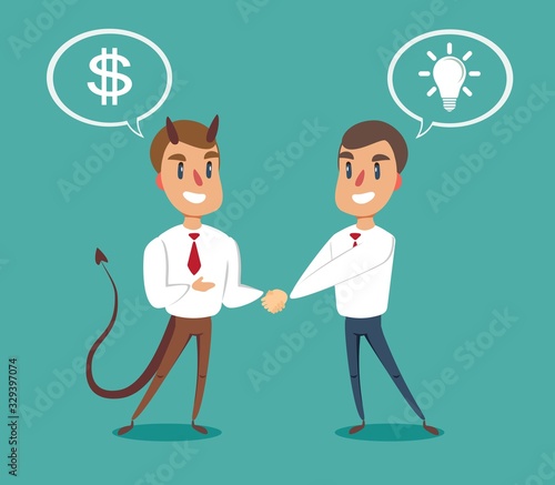 Two businessmen shaking hands to seal an agreement. Vector.
