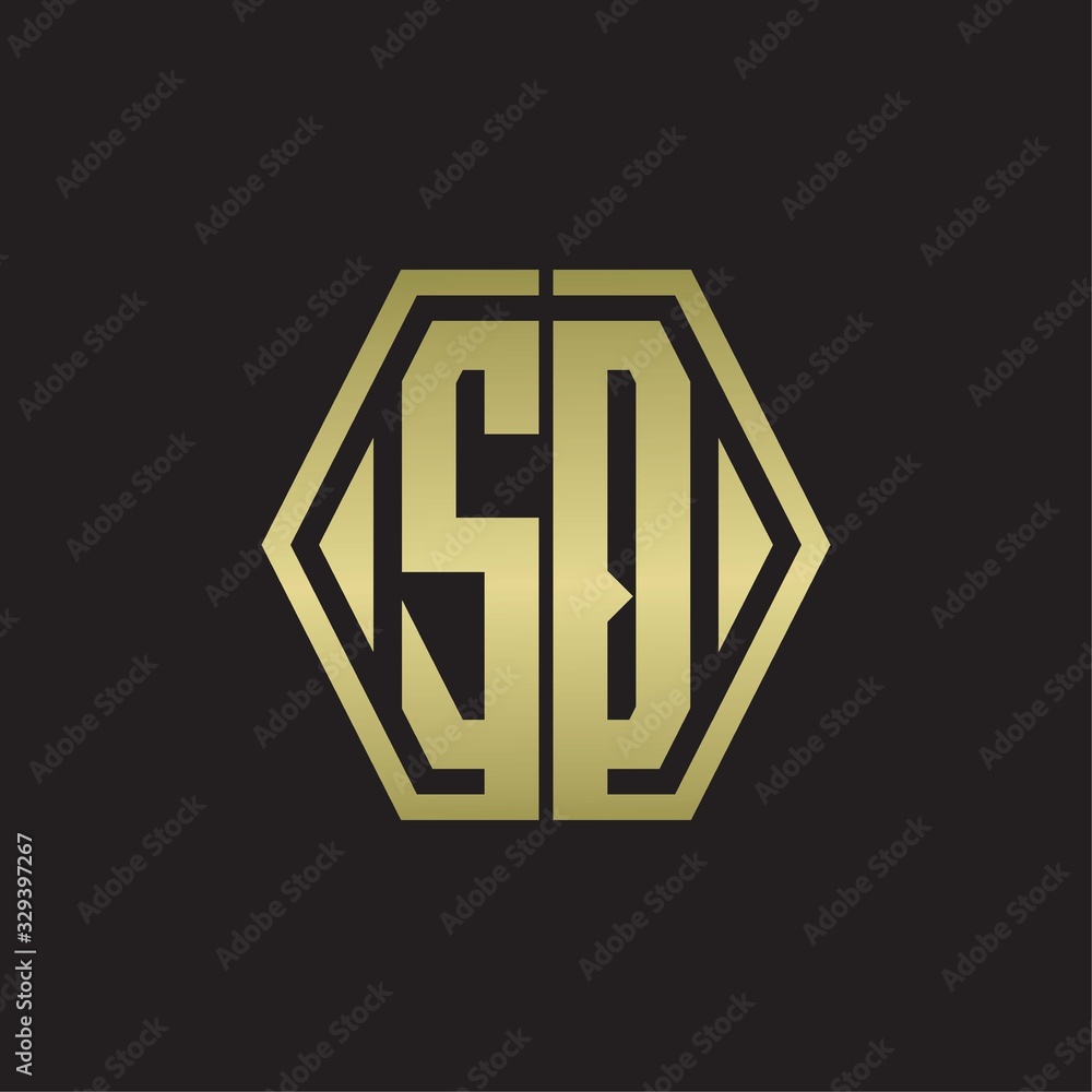 SQ Logo monogram with hexagon line rounded design template with gold colors SQ Logo monogram with hexagon line rounded design template with gold colors