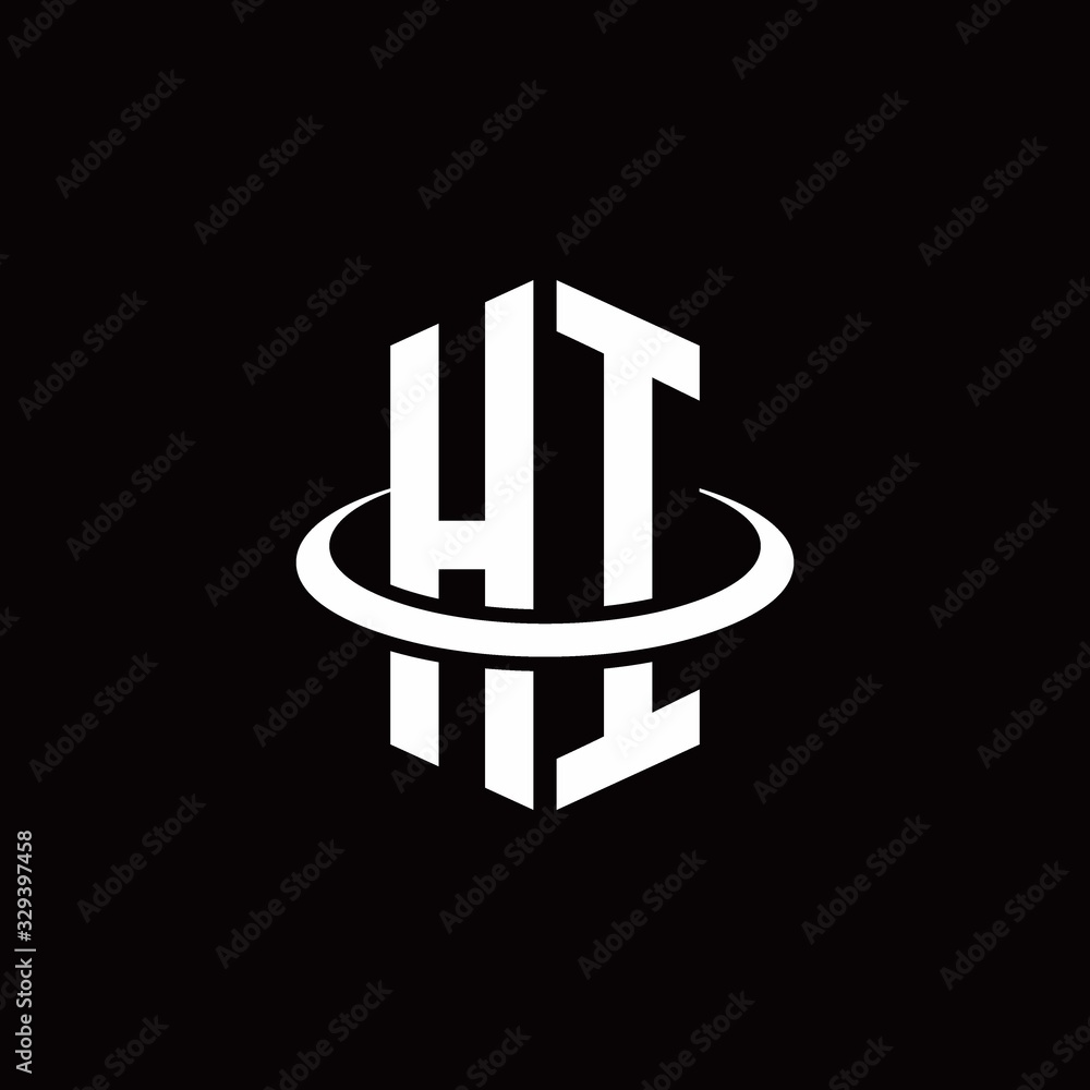 HI monogram logo in a hexagon style and surrounded by a ring Stock ...