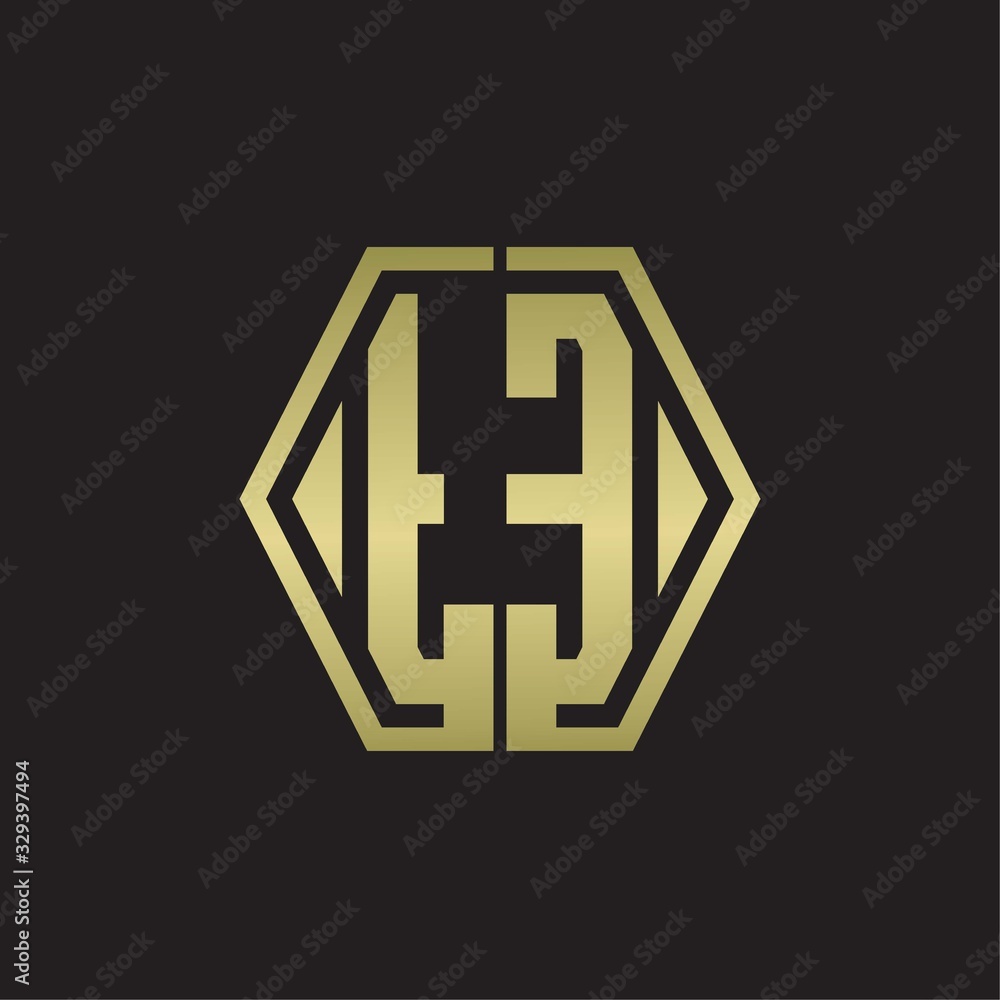TE Logo monogram with hexagon line rounded design template with gold colors TE Logo monogram with hexagon line rounded design template with gold colors