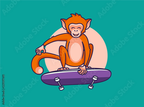 Monkey funny logotype. Sport animal logo and emblem. Jungle macaque character