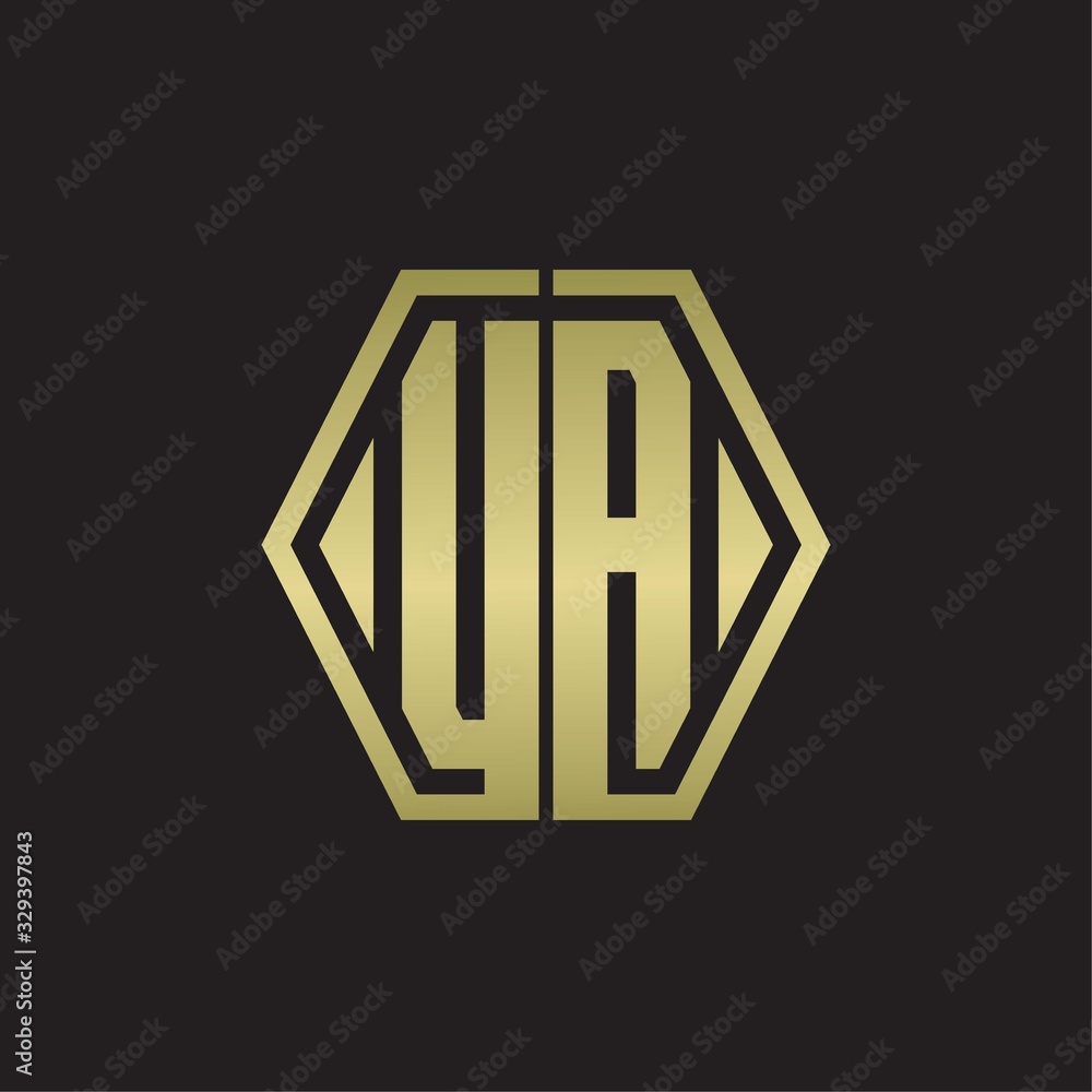 UA Logo monogram with hexagon line rounded design template with gold colors UA Logo monogram with hexagon line rounded design template with gold colors